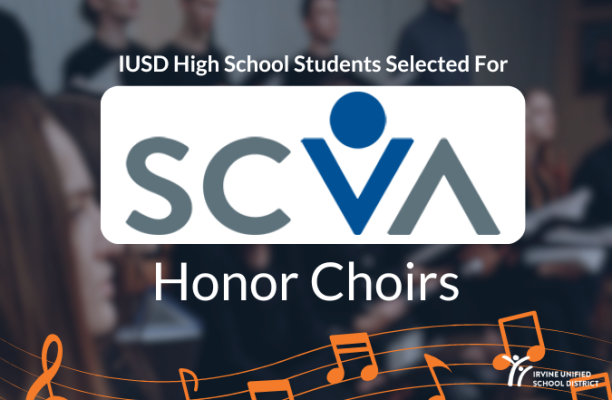 Southern California Vocal Association (SCVA) logo overlayed onto image of choir students