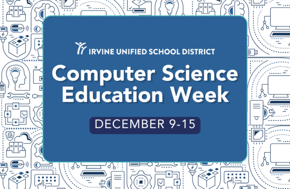 "Computer science education week" text and computer graphics