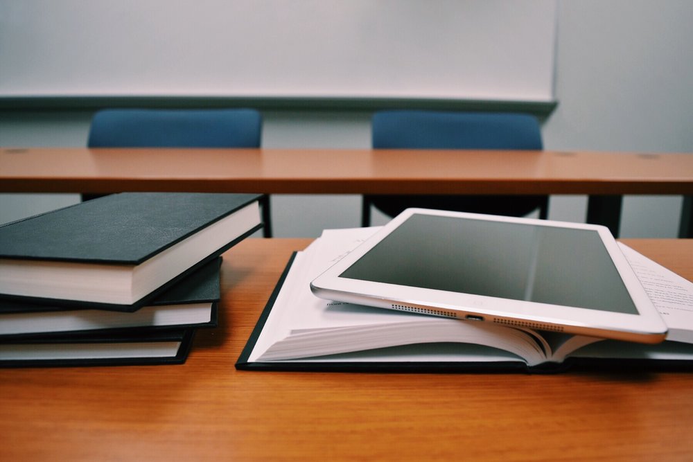 books and ipad in classroom